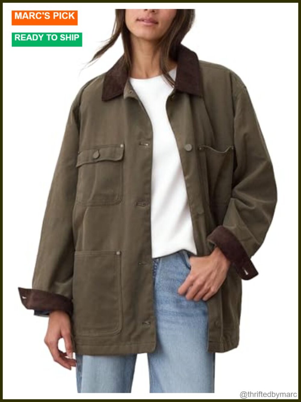 Women's Oversized Utility Barn Jacket Corduroy Collar Cotton